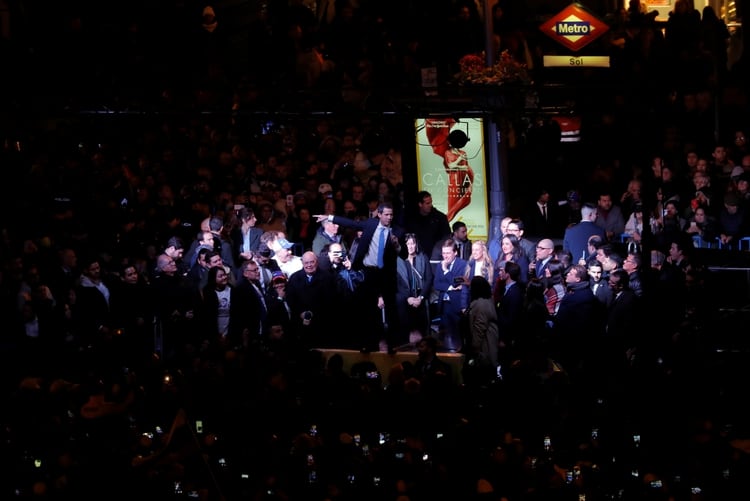 Juan Guaidó en un acto en la Puerta del Sol en Madrid este 25 de enero de 2020 (REUTERS/Susana Vera)