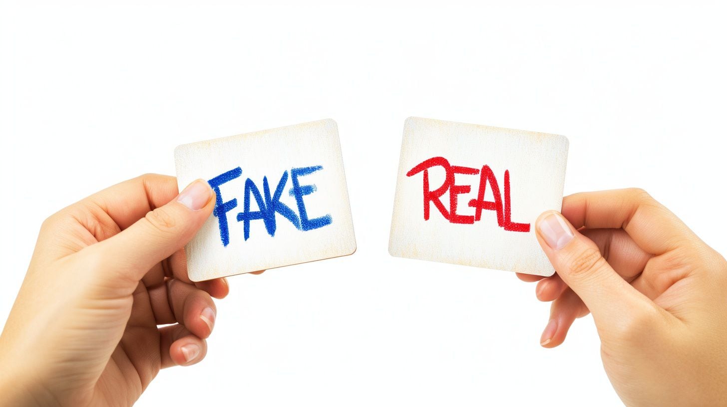 Dos manos enfrentadas sostienen cartles de "Real" y "Fake" respectivamente - (Imagen Ilustrativa Infobae)