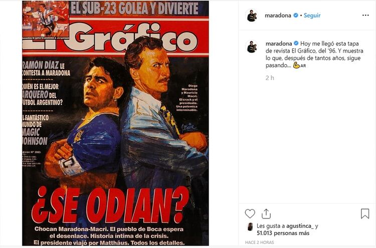 La publicaciÃ³n que realizÃ³ Diego Armando Maradona en su cuenta de Instagram
