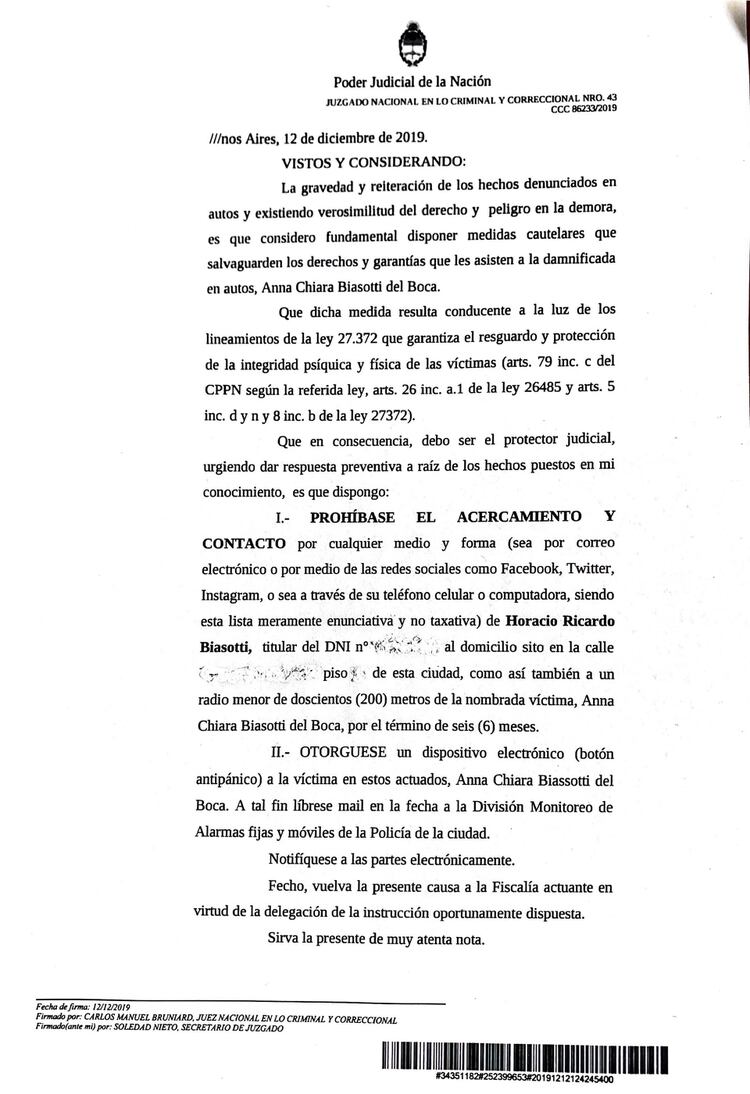 El texto de la resolución de la Justicia emitido en el día de la fecha 