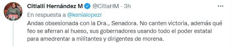 Citlali Hernández le sugirió a Kenia López Rabadán que no cantara victoria. (Imagen: Twitter/@CitlaHM)