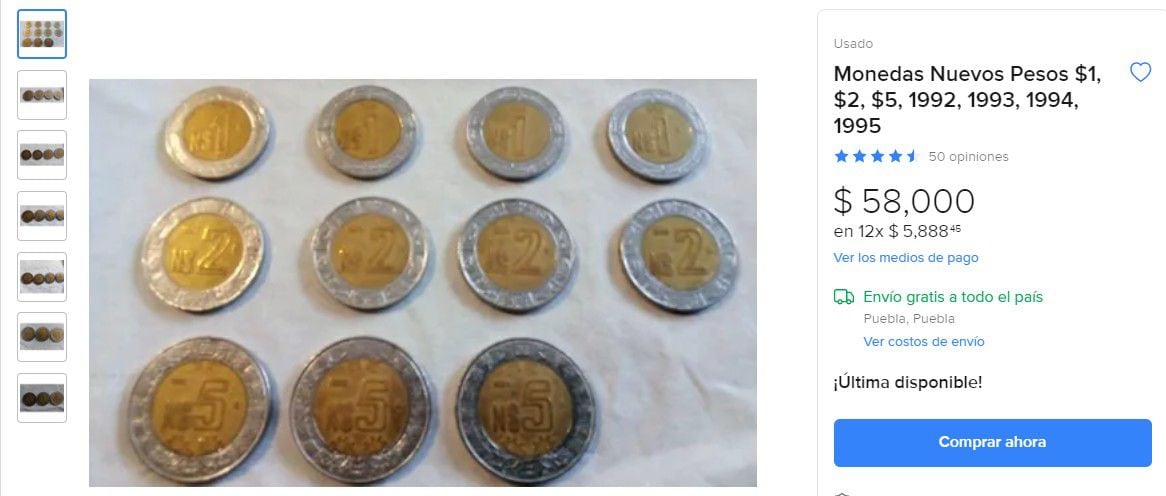 在线报价为1、2和5比索的硬币集合高达5.8万比索- Infobae