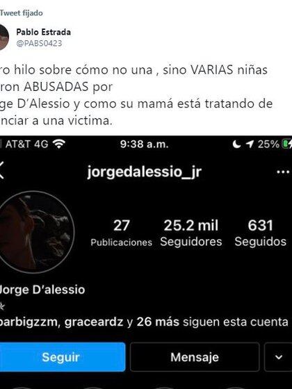 Un usuario identificado como Pablo Estrada, retomó el testimonio de una menor de edad que denunció las agresiones que vivió por parte del hijo del diputado. Foto: Twitter/ @PABS0423