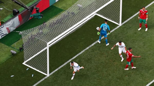 Toma desde arriba del gol de Cristiano Ronaldo ante Marruecos en la segunda fecha del Grupo B del Mundial de Rusia 2018 (REUTERS)