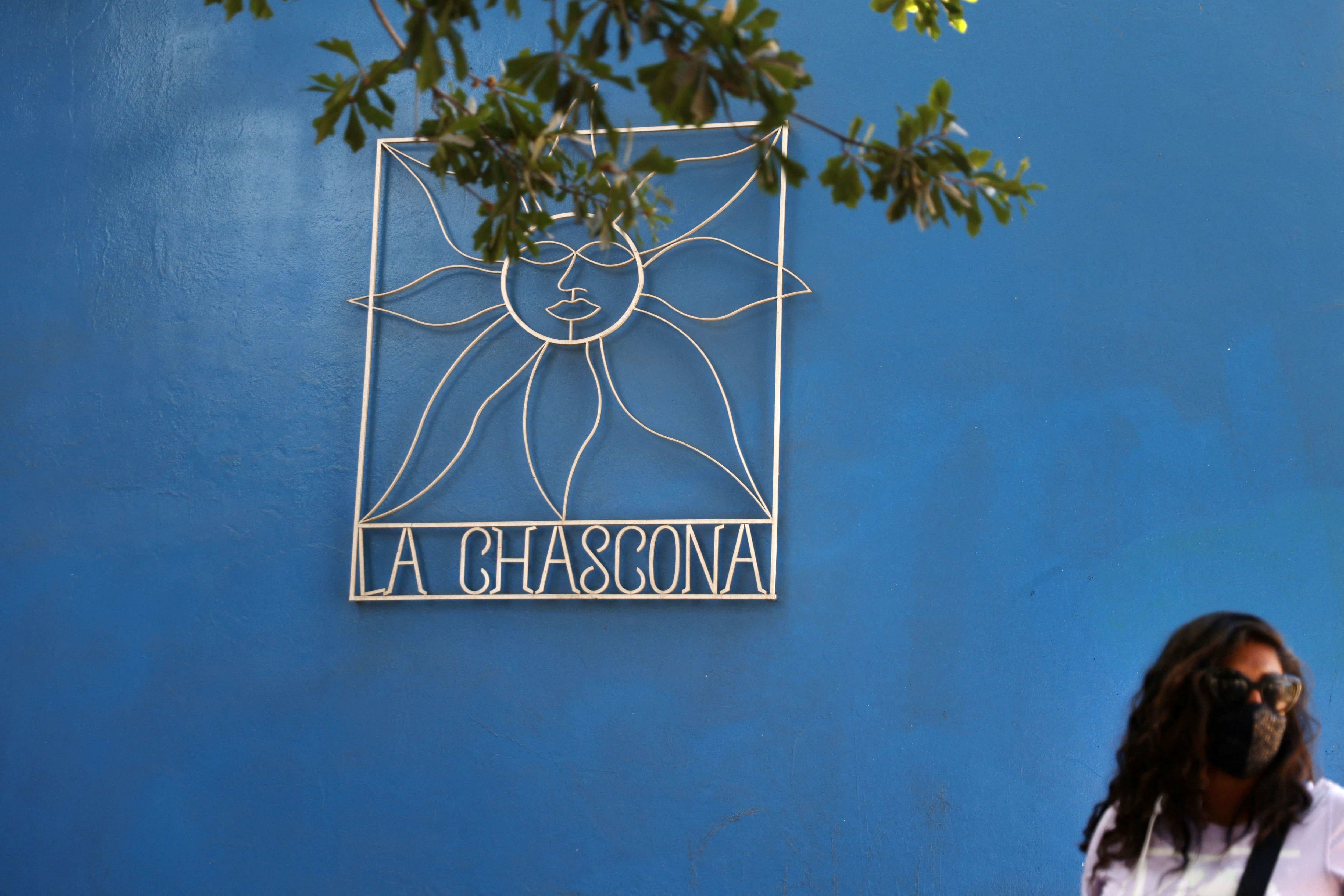 A signboard reading 'La Chascona' hangs outside the House-Museum of late Chilean poet and Nobel laureate Pablo Neruda in Santiago, Chile April 6, 2022. REUTERS/Ivan Alvarado