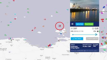 La ubicación del buque Fortune hacia las 9 GMT, a menos de 400 kilómetros del puerto de La Guaira, al norte de Caracas