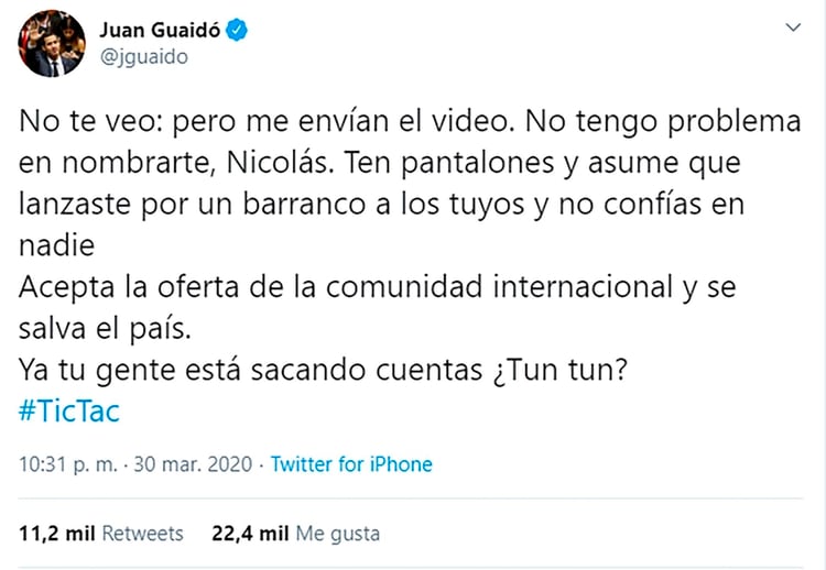 El tuit de Juan Guaidó