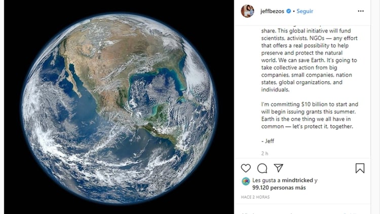 La publicación en Instagram de Jeff Bezos