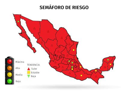 México mantiene el máximo riesgo de contagio en todas sus entidades. (Gráfico: Jovani Pérez Silva/Infobae México)