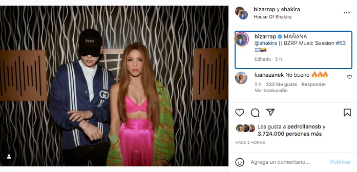 Bizarrap y Shakira estrenaron el tema "Music Sessions #53" en enero de 2023 y revolucionaron las redes sociales - crédito @shakira/Instagram