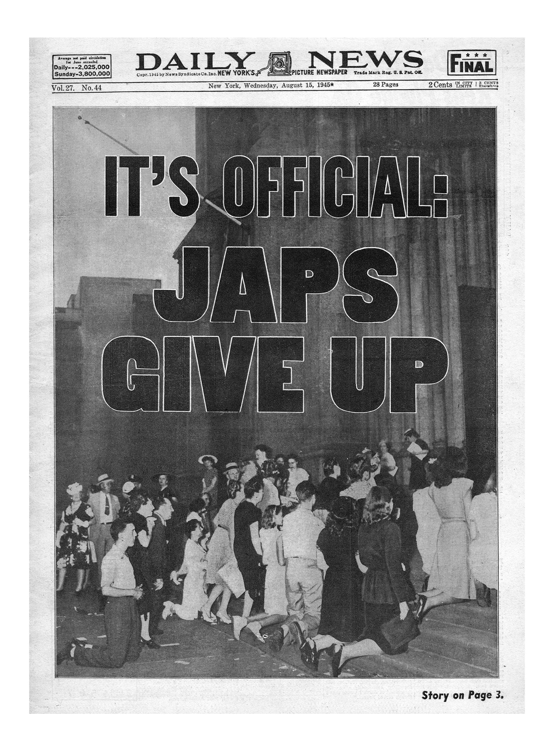 La tapa del Daily News de New York con la noticia del final de la Segunda Guerra Mundial ante la rendición de Japón 