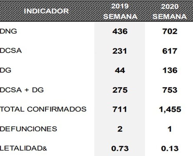 (Foto: Secretaría de Salud/ Panorama Epidemiológico de Dengue en la Semana Epidemiológica 8)