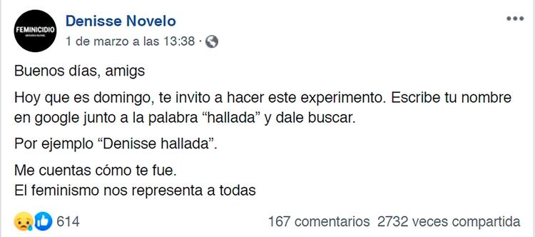 El mensaje original en Facebook