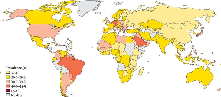 De claros a oscuros, la prevalencia alrededor del globo (The Lancet Global Health)