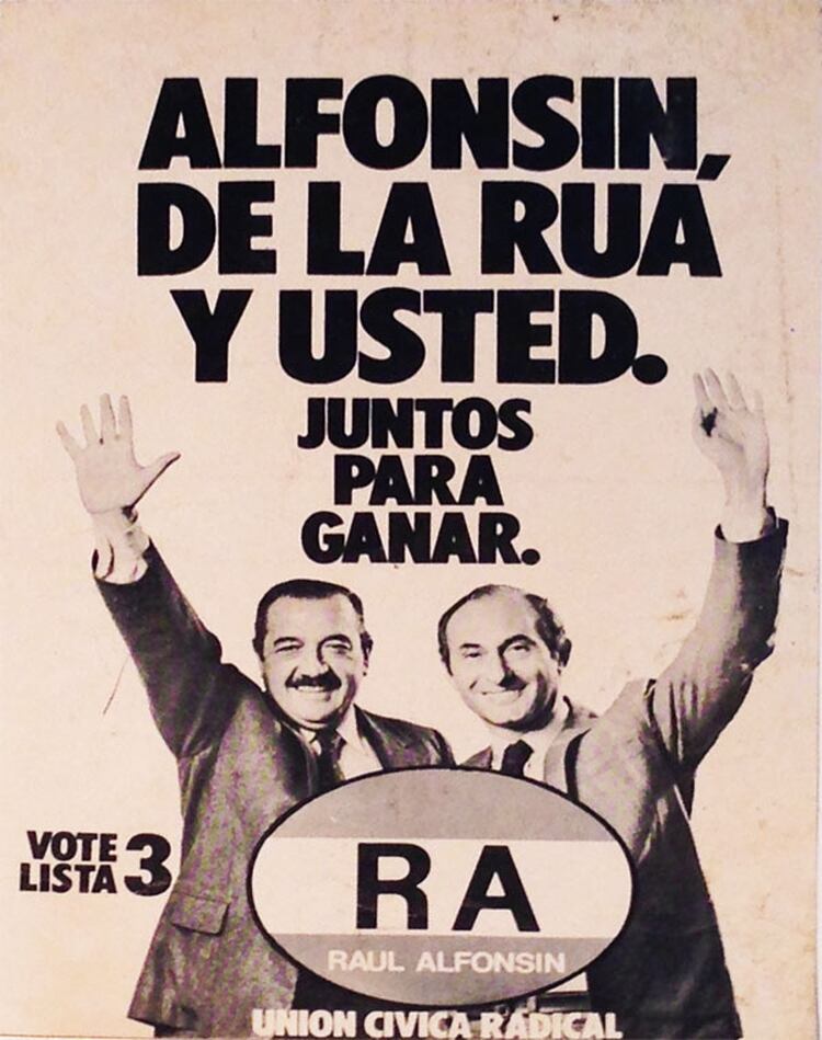 Afiche de campaña de 1983, con De la Rúa como primer candidato a senador