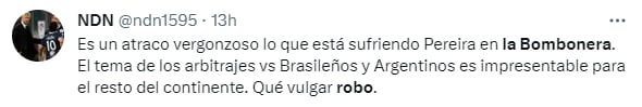 Críticas al arbitraje de Boca vs. Pereira.