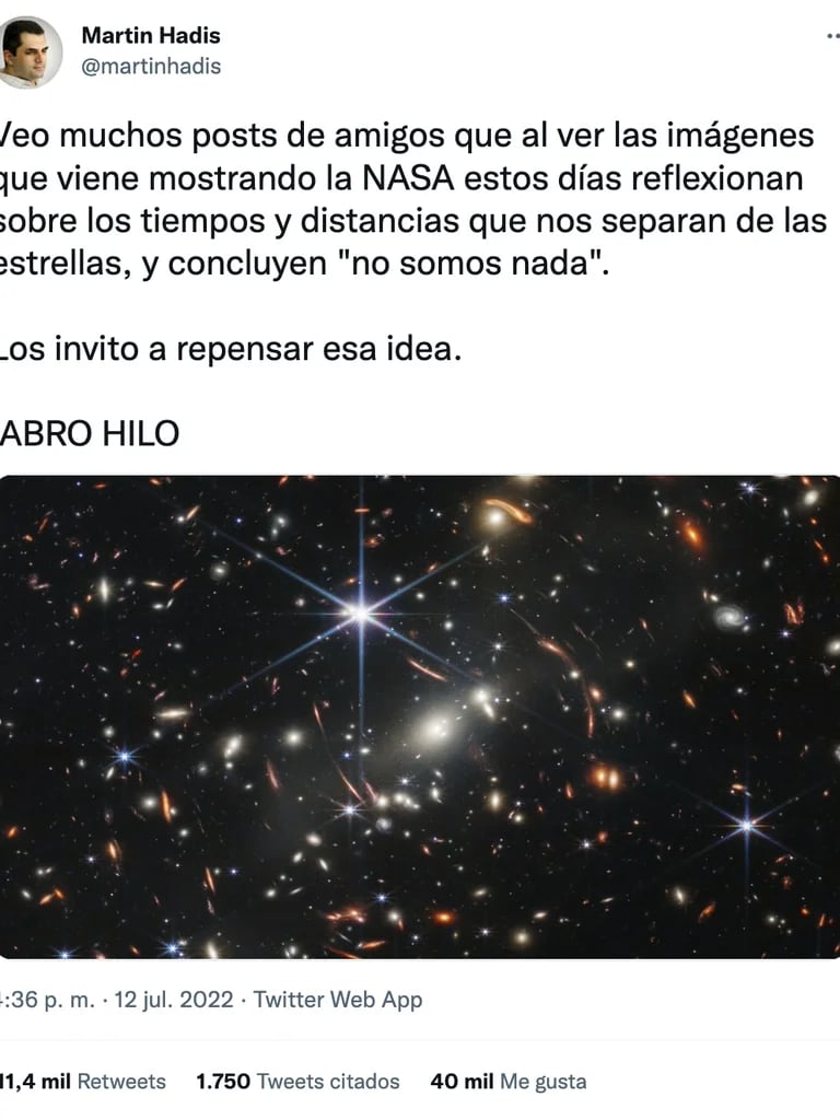 Martín Hadis explica por qué las imágenes del telescopio James Webb que reveló la NASA son un gran punto de partida para 