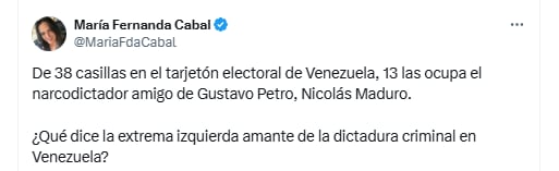 La senadora criticó el tarjetón para las presidenciales de 2024 en Venezuela - crédito @MariaFdaCabal/X