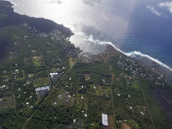 Vista aérea del vecindario antes de ser cubierto por la lava.