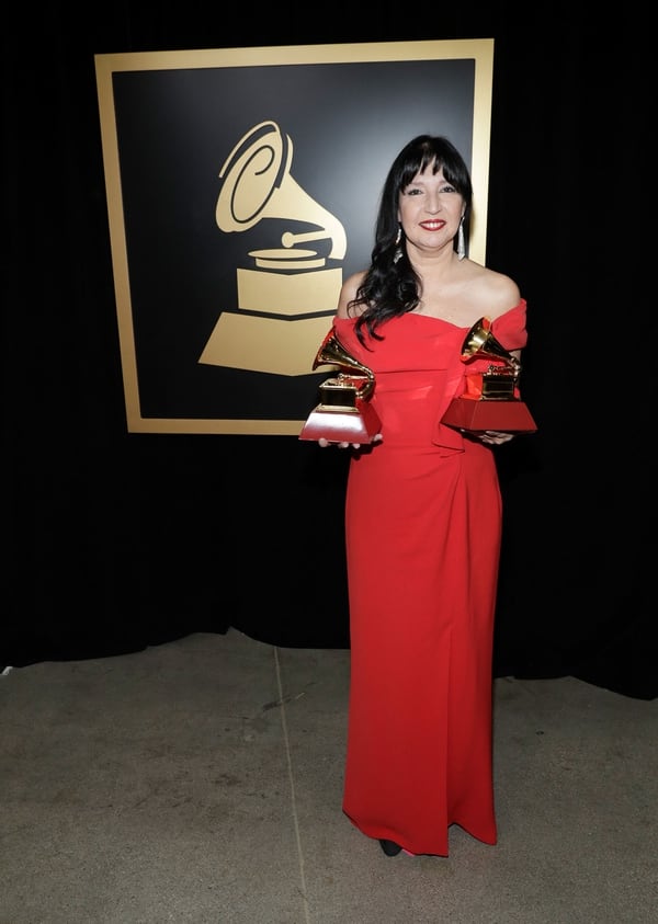 LAS VEGAS, NV – NOVEMBER 15: Claudia Montero poses with the awards for Best Classical Album and Best Classical Contemporary Composition at the Premiere Ceremony during the 19th Annual Latin GRAMMY Awards at MGM Grand Hotel & Casino on November 15, 2018 in Las Vegas, Nevada. Isaac Brekken/Getty Images for LARAS/AFP