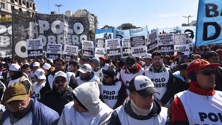 La columna del Polo Obrero en una de las manifestaciones