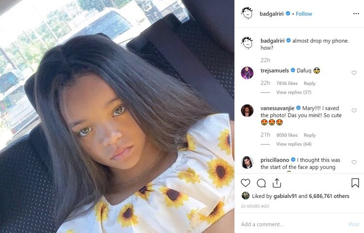 Rihana compartió en su cuenta de Intagram la fotografía de Ala’Sky para que sus seguidores pudieran ver el parecido entre ambas. La publicación ya suma más de seis millones y medio de me gusta y 84.000 comentarios (Foto: Instagram Rihanna @badgalriri)