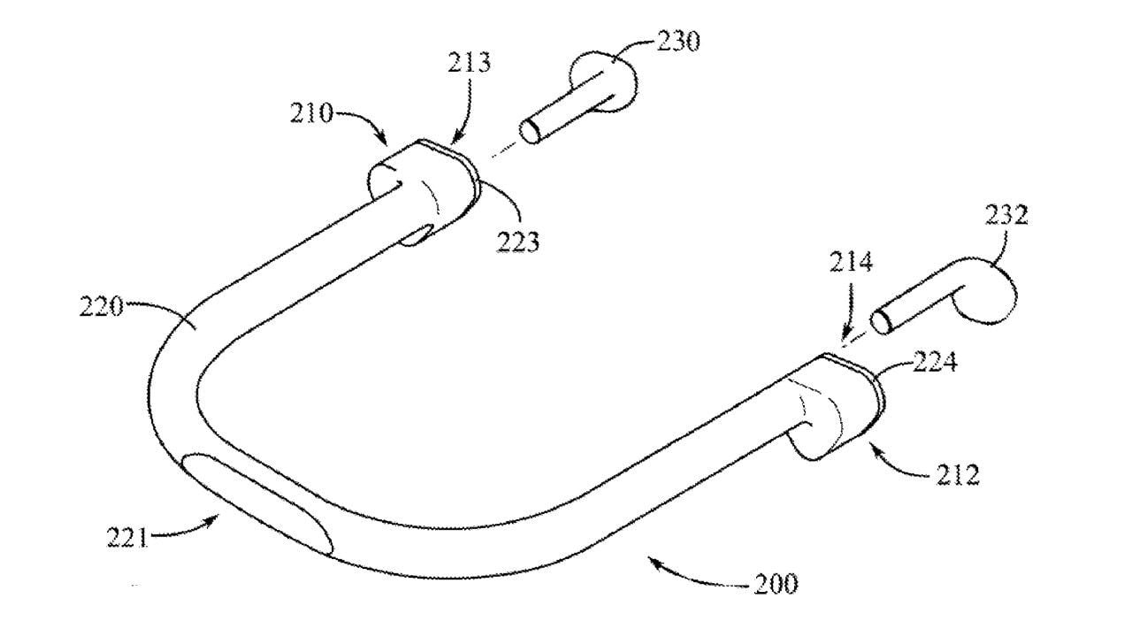 Apple registró patentes para accesorios como brazaletes y collares para guardar los AirPods en lugar de usar un estuche. (Captura)