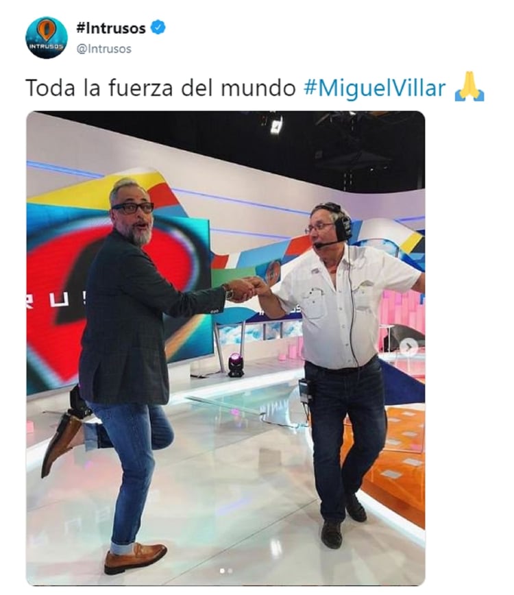 El tuit que publicaron desde la cuenta oficial de Intrusos en apoyo a su compañero Miguel Villar