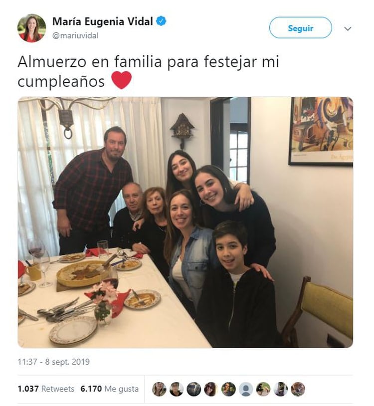 La gobernadora subió una foto del festejo familiar (@mariuvidal)
