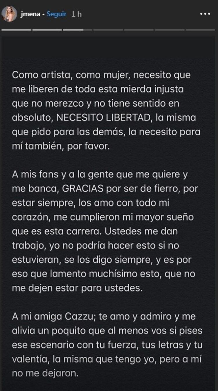 El tercer posteo de Jimena después de que cancelaran su show