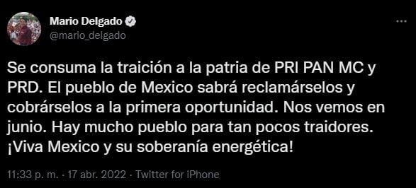 Mario Delgado señaló una traición a México (Foto: Twitter)