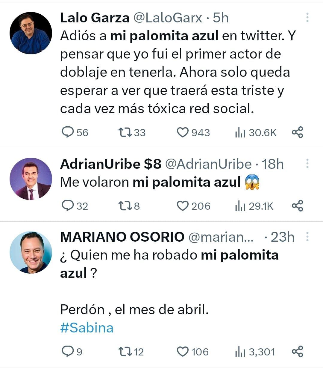 Palomita azul, famosos (Twitter/LaloGarx//AdrianUribe//Marianoosorio)