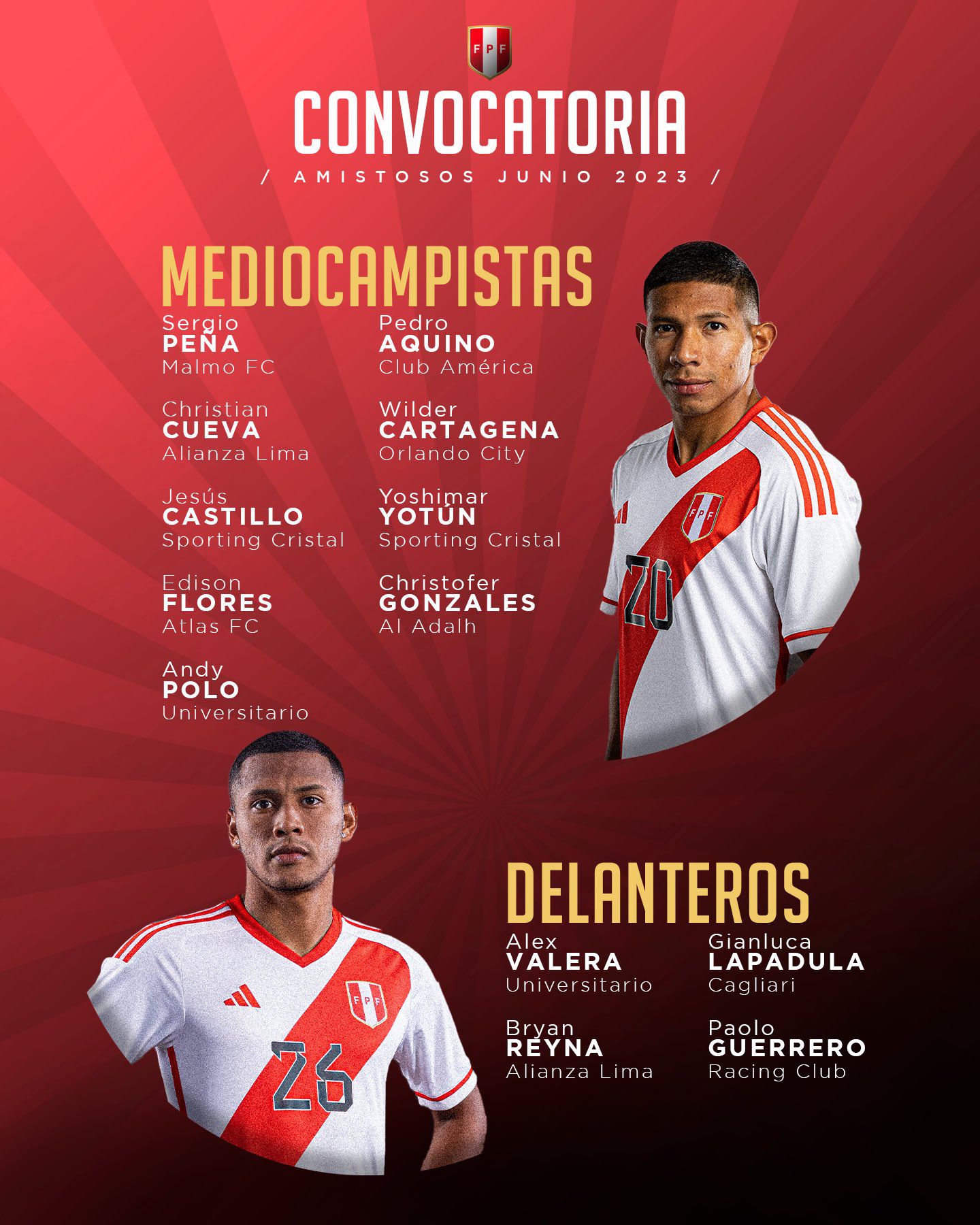 Los volantes y delanteros convocados a la selección peruana para los amistosos ante Corea del Sur y Japón. (FPF)