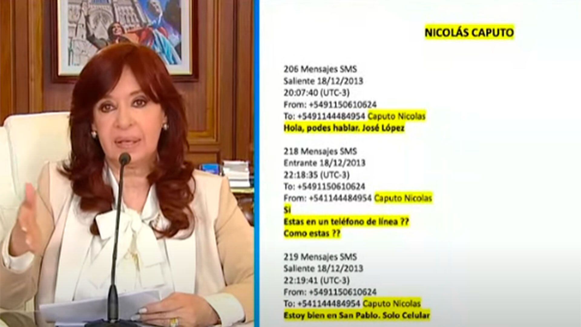 Los mensajes entre José López y Nicolás Caputo que mostró Cristina Kirchner en su derecho a defensa