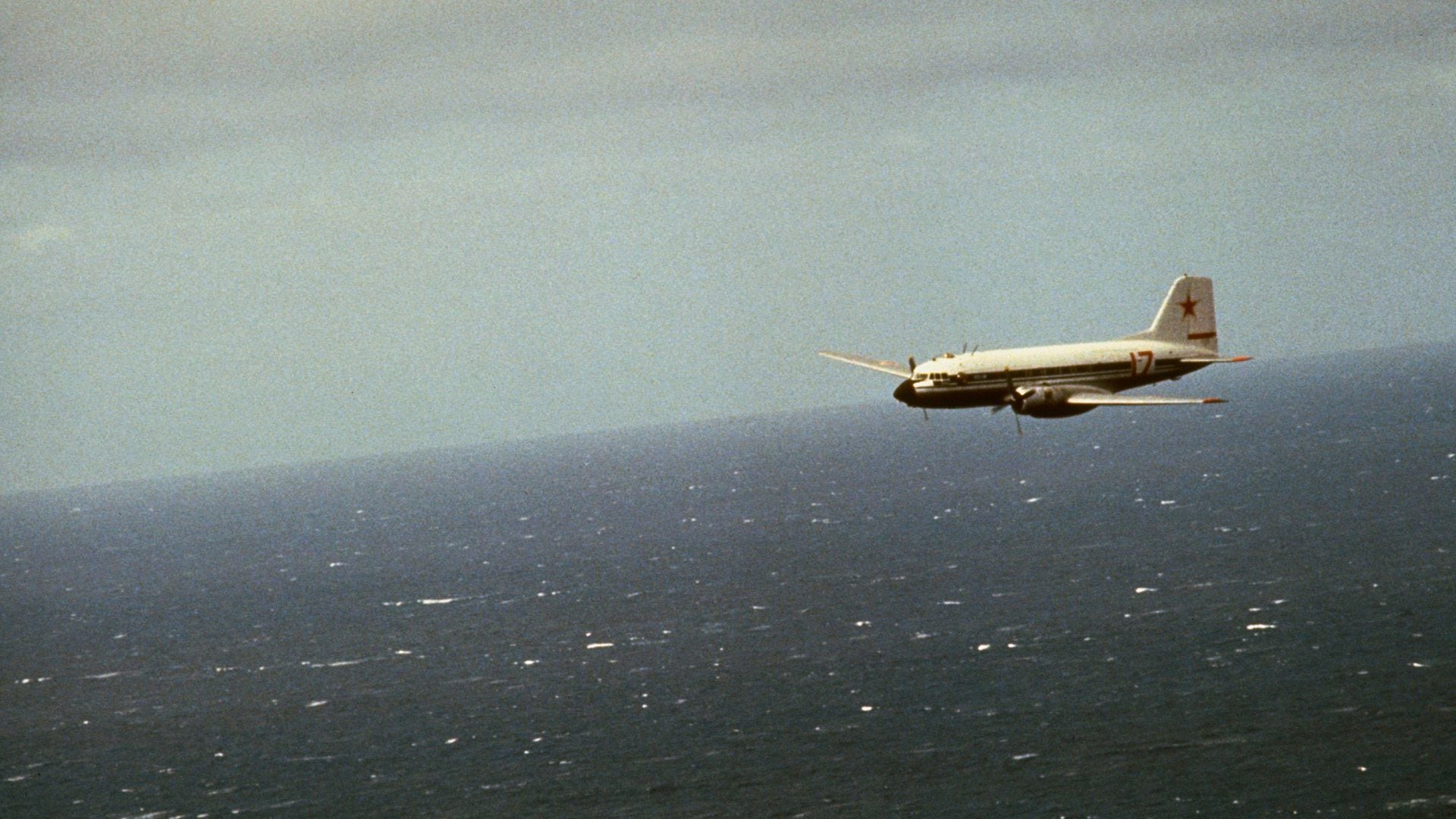 A Soviet I1-14 Crate aircraft during the interception of an HC-130 Hercules aircraft involved in the search and rescue operations for the downed Korean Airlines 747 (KAL-007). KAL-007 was shot down by a Soviet aircraft when it was suspected of being on a surveillance mission over Sakhalin Island. (Photo by © CORBIS/Corbis via Getty Images)