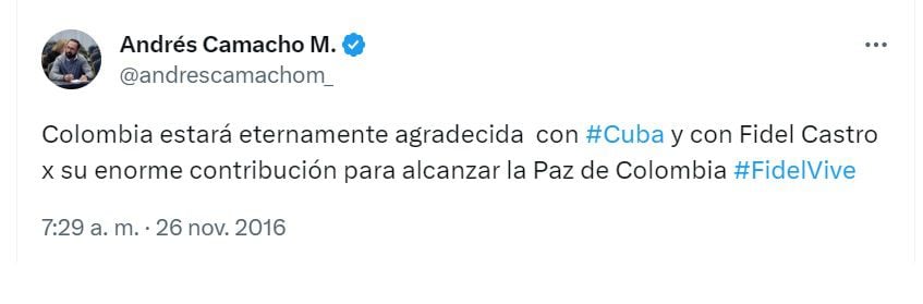 Tuit de Andrés Camacho Morales, nuevo ministro de Minas y Energía.
