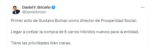 El concejal dio a conocer la cotización de vehículos híbridos que quiere comprar el DPS - crédito @Danielbricen/X