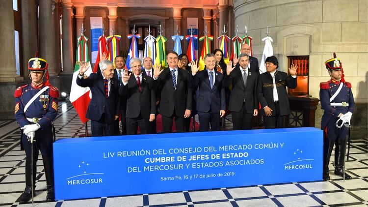 Sebastián Piñera, Tabaré Vázquez, Jair Bolsonaro, Mauricio Macri, Mario Abdo Benítez y Evo Morales, los presidentes del Mercosur