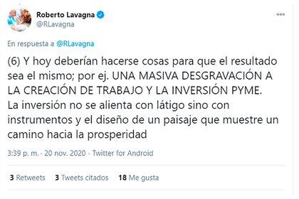 "La inversión no se alienta con látigo", escribió el ex ministro