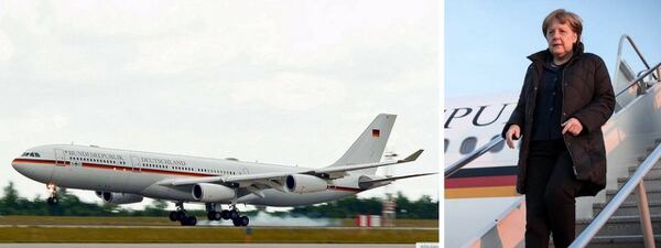 El Airbus A340-313 â€œKonrad Adenauerâ€ en el viaja la canciller alemana Angela Merkel