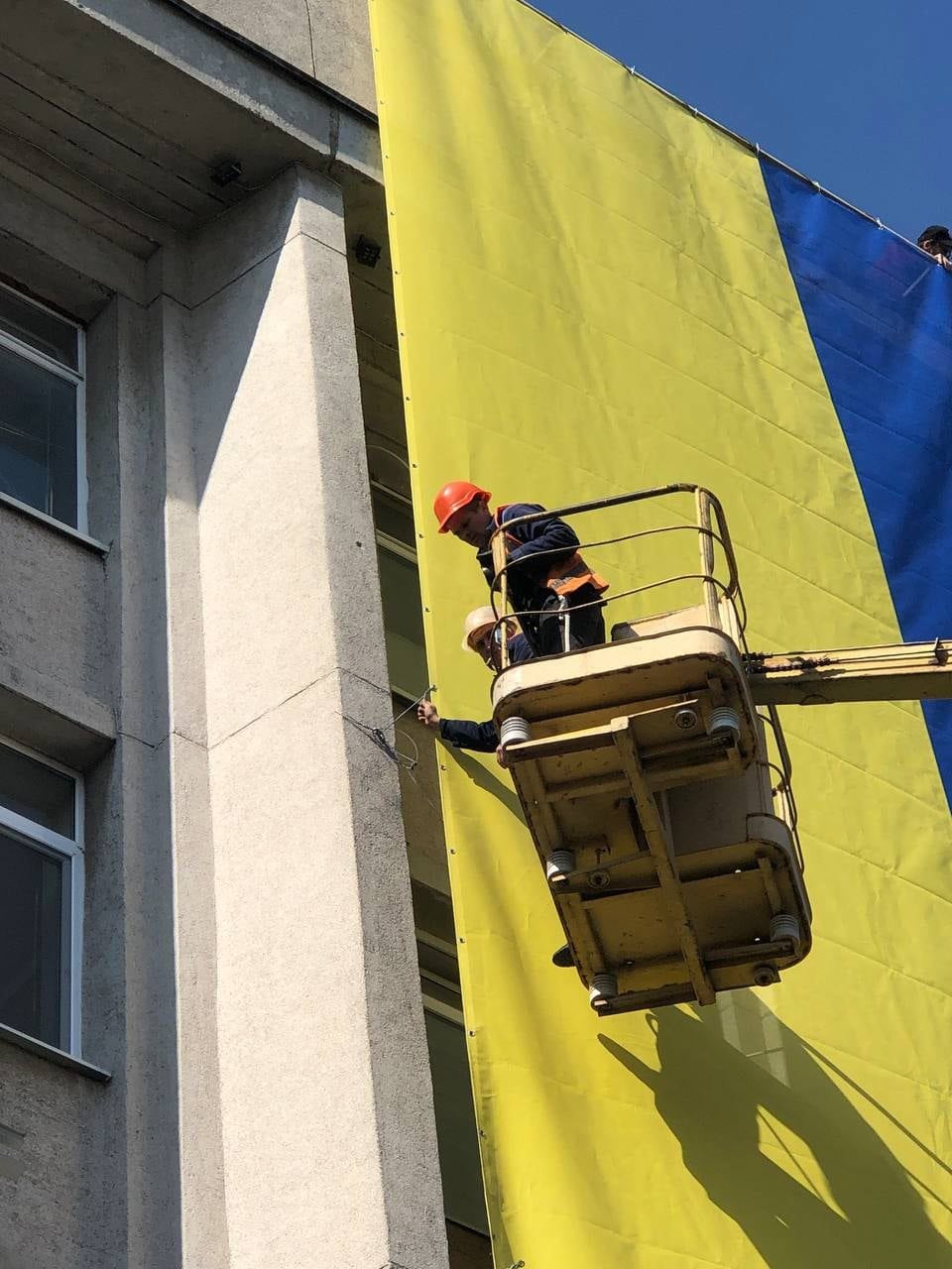 Ukrainian flag in the town hall of Kherson