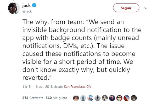 Jack Dorsey explicó por qué los usuarios estaban recibiendo esos extraños mensajes