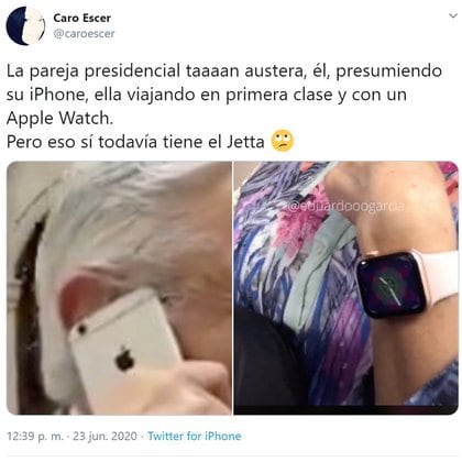 También recordaron que Beatriz Gutiérres utiliza productos Apple (Foto: Twitter / @caroescer)