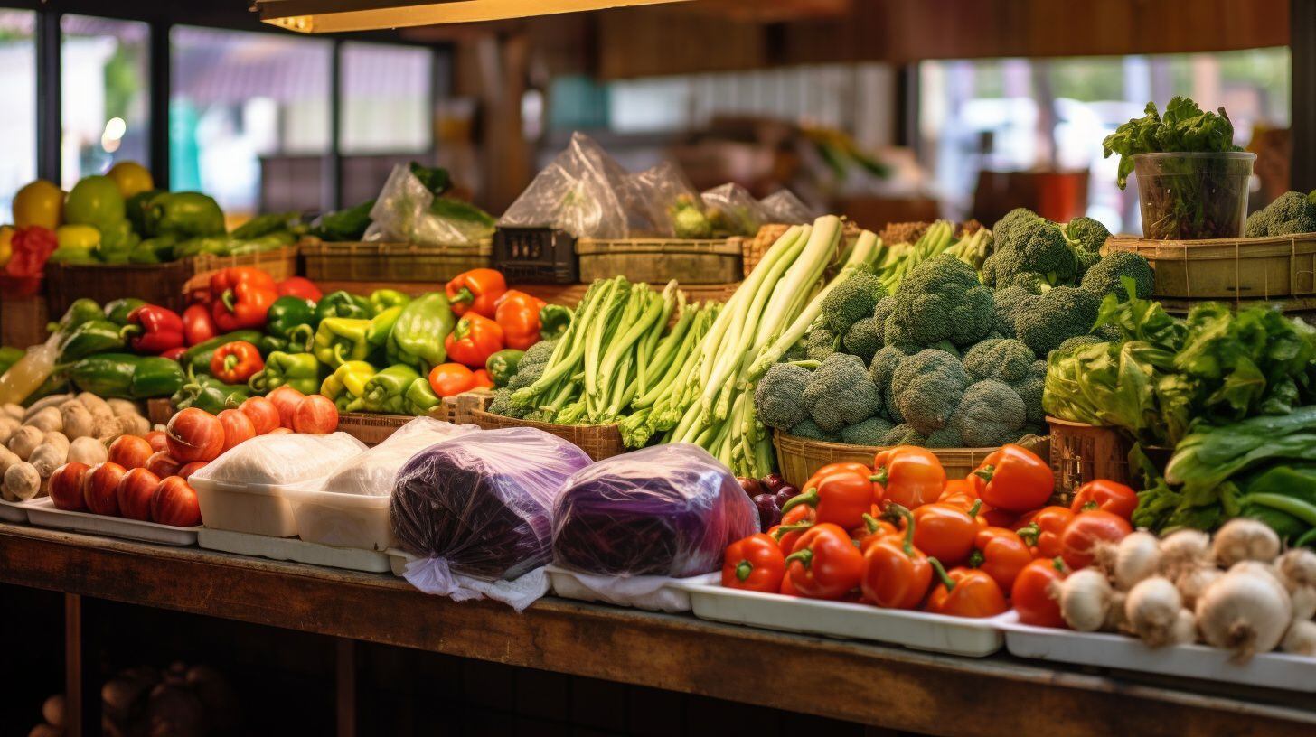 Imagen de una góndola de supermercado llena de verduras frescas y coloridas. Una opción saludable para compras. No dejes que los precios e inflación afecten tu canasta básica. (Imagen ilustrativa Infobae)