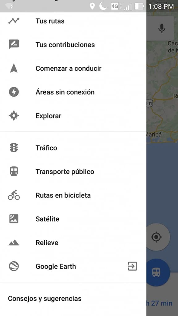 Opciones dentro de Google Maps (Infobae)