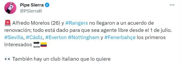 Alfredo Morelos tendría el interés de seis equipos europeos tras su salida del Rangers