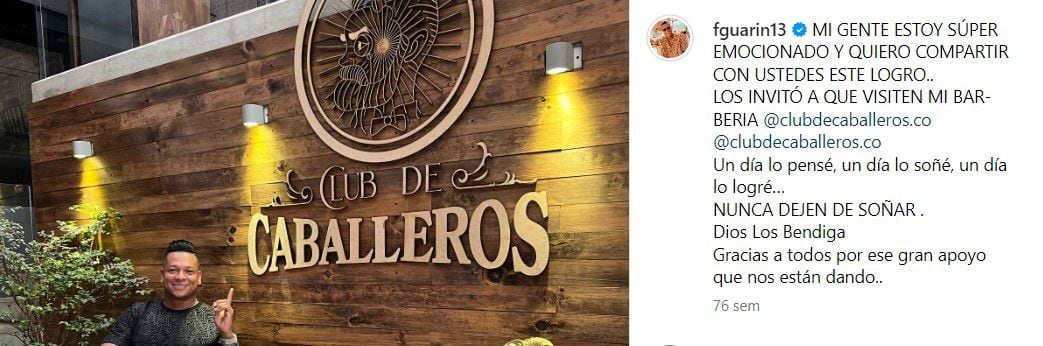 Club de Caballeros es la barbería que inauguró Fredy Guarín en Medellín