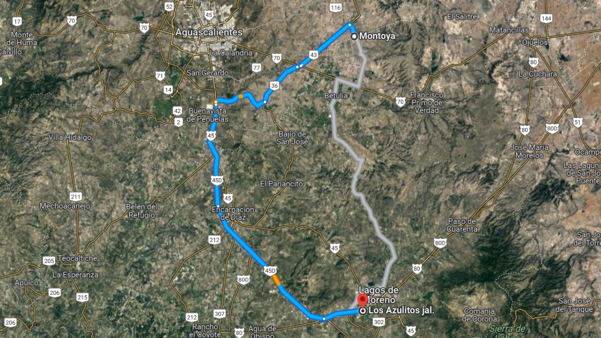Los cuerpos fueron hallados en el trayecto que conecta a Lagos de Moreno con Montoya, Aguascalientes. (Google Maps)