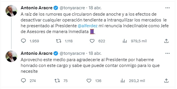 El tuit de Antonio Aracre en el que anunciaba la denuncia