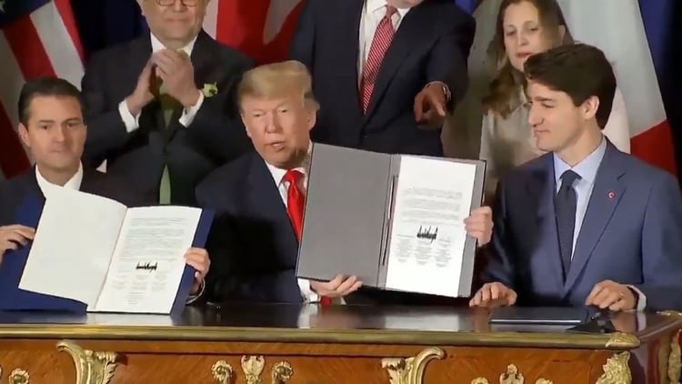 El 30 de noviembre de 2018, los mandatarios de México, en ese entonces Enrique Peña Nieto; Estados Unidos, Donald Trump; y Canadá, Justin Trudeau, firmaron el T-MEC (Foto: Especial)